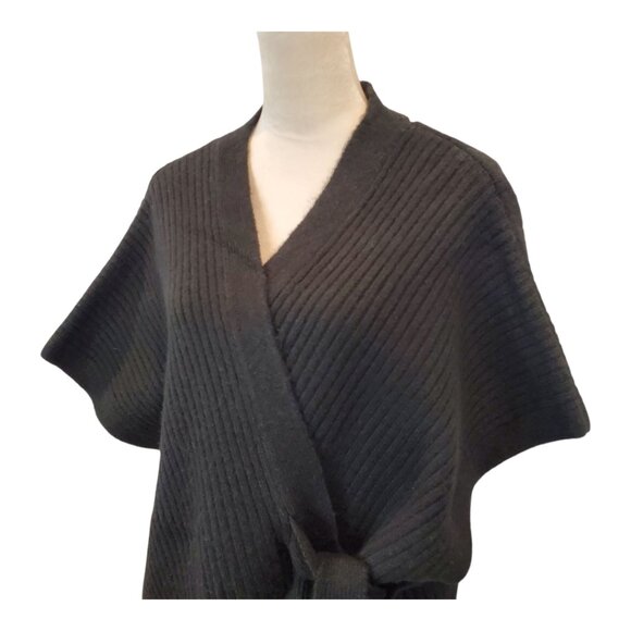 NWT LOFT SZ M/L Women's Tie Soft Ribbed Knit Wrap in Black - Picture 3 of 10